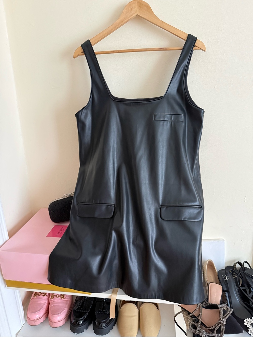 Zara Black Faux Leather Pinafore